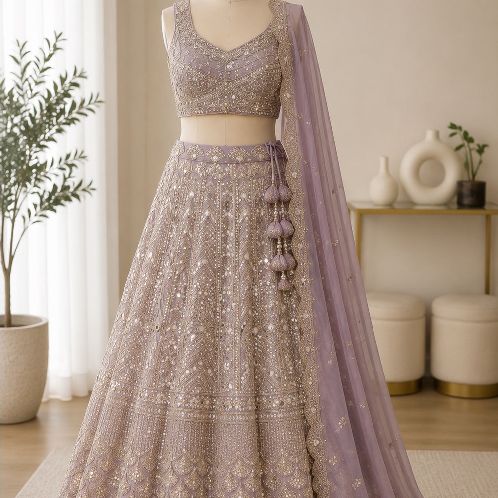 Elegant Lavender Embellished Lehenga Set - Women Dresses